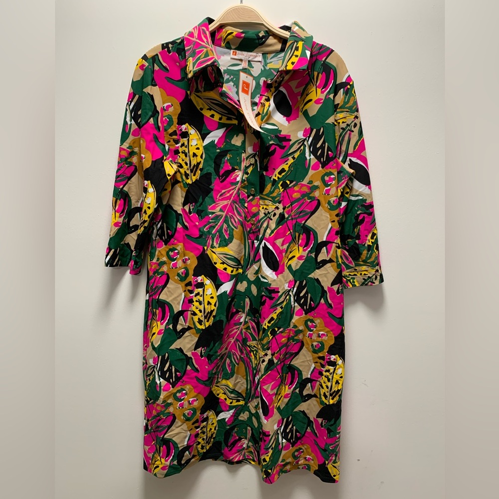 Jude Connally Pink, Green & Yellow Tropical Print Mini Dress